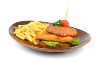 Burger z dunajcem s pomfrijem, pijača