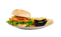   Burger Crispy Chicken, pomfri  